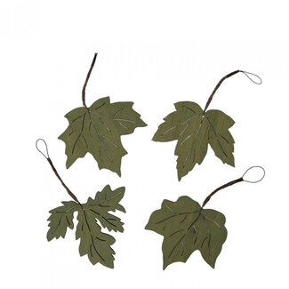 4A Wooden Autumn Leaf Hanging Decoration | Colour: Green | Length 8 centimetres | Width 8 centimetres | Set of 4 hangers