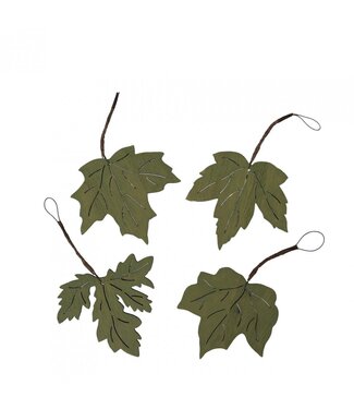 4A Wooden Autumn Leaf Hanging Decoration | Colour: Green | Length 8 centimetres | Width 8 centimetres | Set of 4 hangers