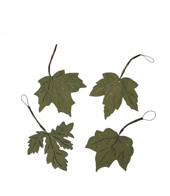 Wooden Autumn Leaf Hanging Decoration | Colour: Green | Length 8 centimetres | Width 8 centimetres | Per 4 hangers
