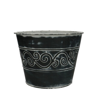4A Zinc Flower Pot Planter "Baroque" | Colour: Grey | Diameter 21 centimetres | Height 16 centimetres | Per 5 flower pots