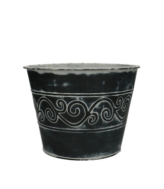 4A Pot de fleurs en zinc "Baroque" | Couleur : Gris | Diamètre 21 centimètres | Hauteur 16 centimètres | Par 5 pots de fleurs