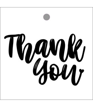 4A Label Kaartje met Engelse tekst “Thank you” | Kleur: Zwart Wit | Breedte 7 centimeter | Hoogte 7 centimeter | Per 20 labels