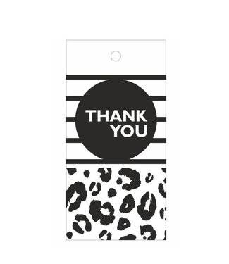 4A Label Kaartje met Engelse tekst “Thank you” | Kleur: Zwart Wit | Breedte 5 centimeter | Hoogte 10 centimeter | Per 20 labels