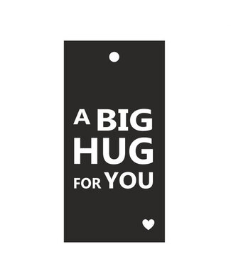 4A Étiquette Carte avec texte anglais "Big Hug" | Couleur : Noir Blanc | Largeur 5 centimètres | Hauteur 10 centimètres | Par 20 étiquettes
