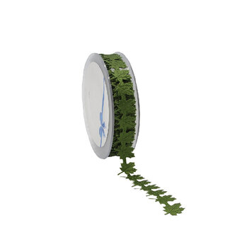 4A Ribbon with Autumn Leaf | Colour: Green | Width 20 millimetres | Length 14 metres | Per roll