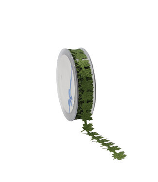 4A Ribbon with Autumn Leaf | Colour: Green | Width 20 millimetres | Length 14 metres | Per roll