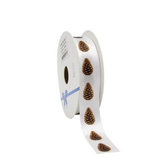4A Ribbon with Pine Cones | Colour: Light Brown | Width 23 millimetres | Length 20 metres | Per roll