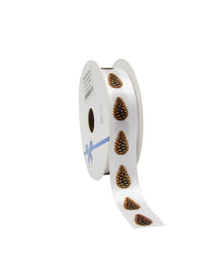 4A Ribbon with Pine Cones | Colour: Light Brown | Width 23 millimetres | Length 20 metres | Per roll
