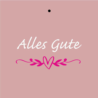 4A Label Kaartje met Duitse tekst “Alles Gute” | Kleur: Roze | Breedte 7 centimeter | Hoogte 7 centimeter | Per 20 labels
