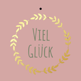 4A Etikett Karte mit deutschem Text „Viel Glück!“ | Farbe: Rosa | Breite 7 Zentimeter | Höhe 7 Zentimeter | Pro 20 Etiketten