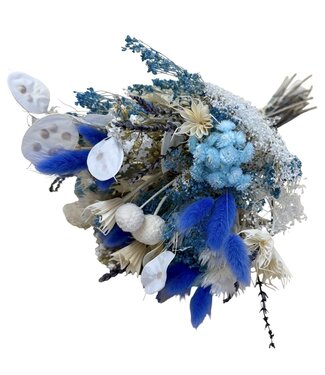Dolce Vita Bouquet de fleurs séchées Farfalla White Blue | Longueur ± 40 centimètres | Avec des fleurs séchées blanches, blanchies et bleues
