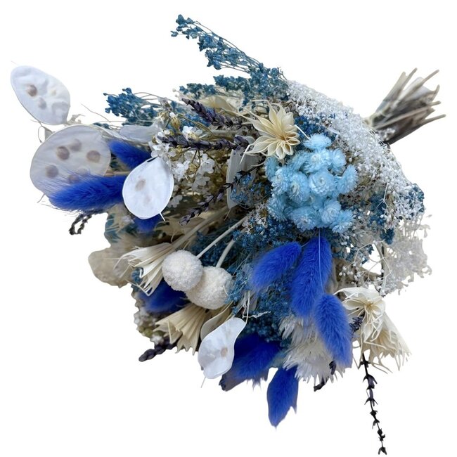 Bouquet of dried flowers Farfalla White Blue | Length ± 40 centimetres | With white, white-bleached and blue dried flowers