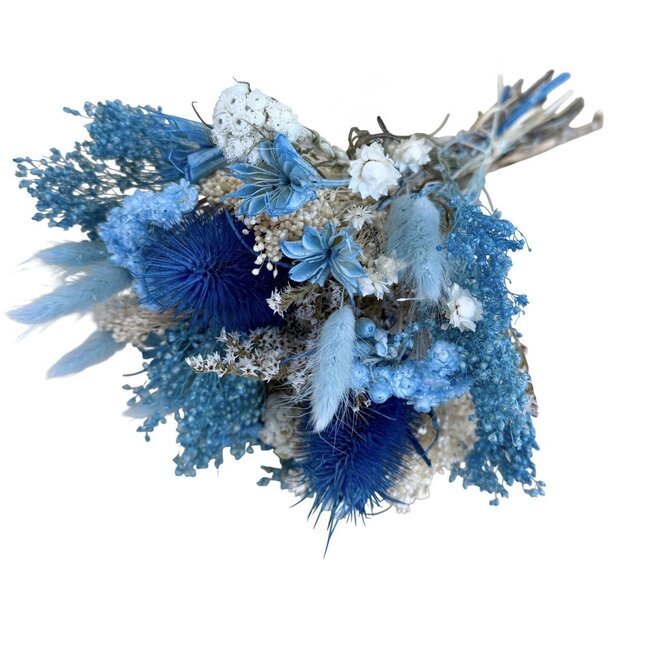 Bouquet de fleurs séchées Wow Blue Jeans | Longueur ± 35 centimètres | Avec des fleurs séchées bleues