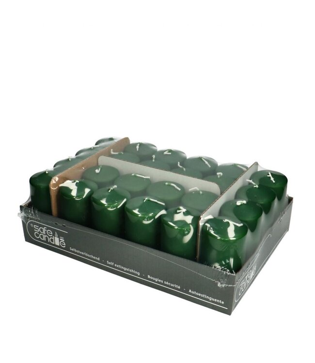 Stumpenkerze Safe Candle | Farbe: Dunkelgrün | Durchmesser 5 Zentimeter | Höhe 10 Zentimeter | Pro 24 Kerzen