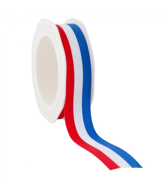 Ribbon with French / Dutch Flag FR/NL | Colour: Red White Blue | Width 25 millimetres | Length 20 metres | Per roll