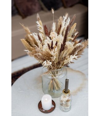 MyFlowers Boeket droogbloemen Maria | Lengte ± 65 centimeter | Met naturelle, bruine en wit gebleekte droogbloemen