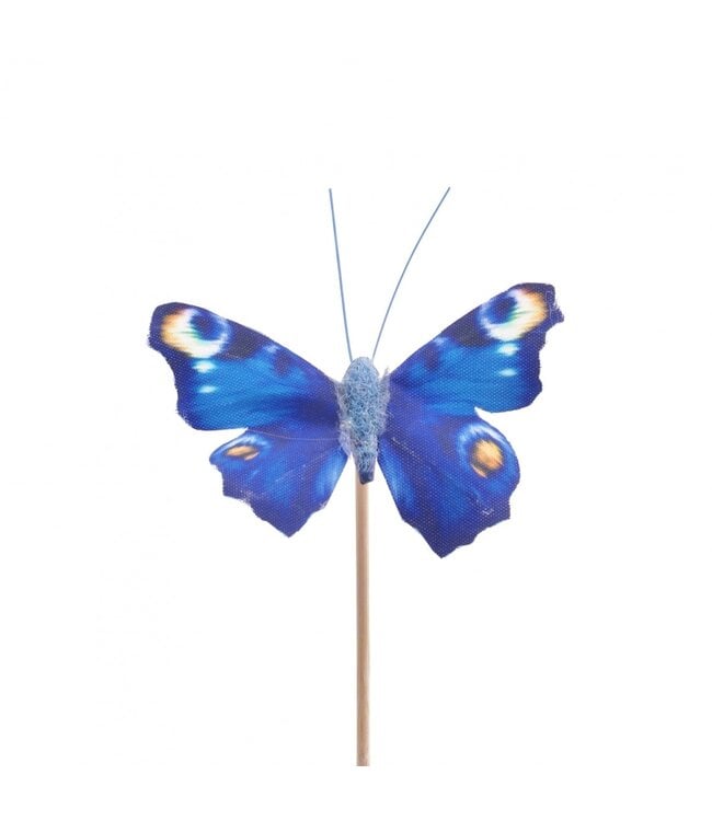 Schmetterlingsstecker Auralia | Farbe: Blau | Durchmesser Schmetterling 8 Zentimeter | Länge Stecker ± 50 Zentimeter | Pro 25 Stecker