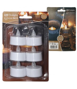4A LED Theelicht met Batterijen en Timer | Kleur: Naturelle Wit | Per 6 theelichten