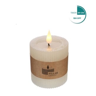4A Ribbed LED Pillar Candle | Colour: Cream | Diameter 7 centimetres | Height 7.5 centimetres | Excluding AAA batteries | Per 6 candles