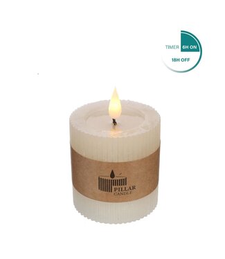 4A Ribbed LED Pillar Candle | Colour: Cream | Diameter 7 centimetres | Height 7.5 centimetres | Excluding AAA batteries | Per 6 candles