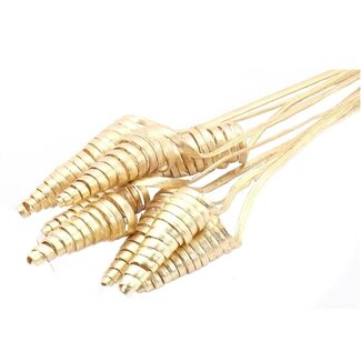 4A Palmspirale auf Stiel | Farbe: Goldfarben | Cane Cone Stecker | Länge Stecker ± 50 Zentimeter | Pro 10 Stecker