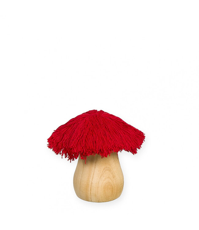 Décoration de Champignon avec Coton | Couleur : Rouge | Diamètre 3 centimètres | Longueur 7 centimètres | Par 4 champignons