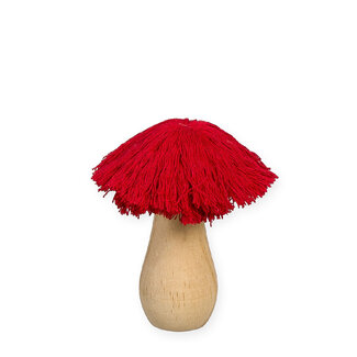 4A Décoration de Champignon avec Coton | Couleur : Rouge | Diamètre 3 centimètres | Longueur 11 centimètres | Par 4 champignons