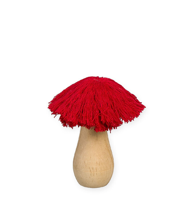 Décoration de Champignon avec Coton | Couleur : Rouge | Diamètre 3 centimètres | Longueur 11 centimètres | Par 4 champignons