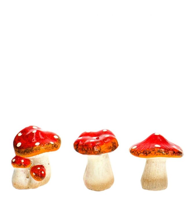 Décoration Champignon | Couleur : Couleurs Mixtes | Diamètre 6 centimètres | Hauteur 7 centimètres | Par 3 champignons