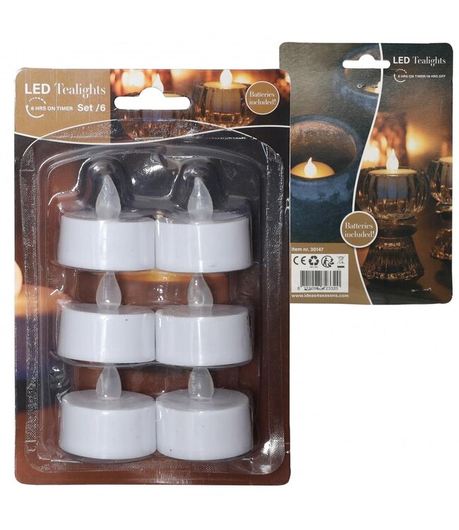 Bougie LED avec Piles et Minuterie | Couleur : Blanc Naturel | Par 6 bougies chauffe-plat