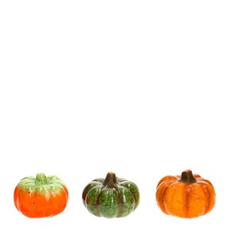 4A Décoration de Citrouille | Couleur : Couleurs Mixtes | Longueur 6 centimètres | Largeur 7 centimètres | Hauteur 4,5 centimètres | Par 3 citrouilles