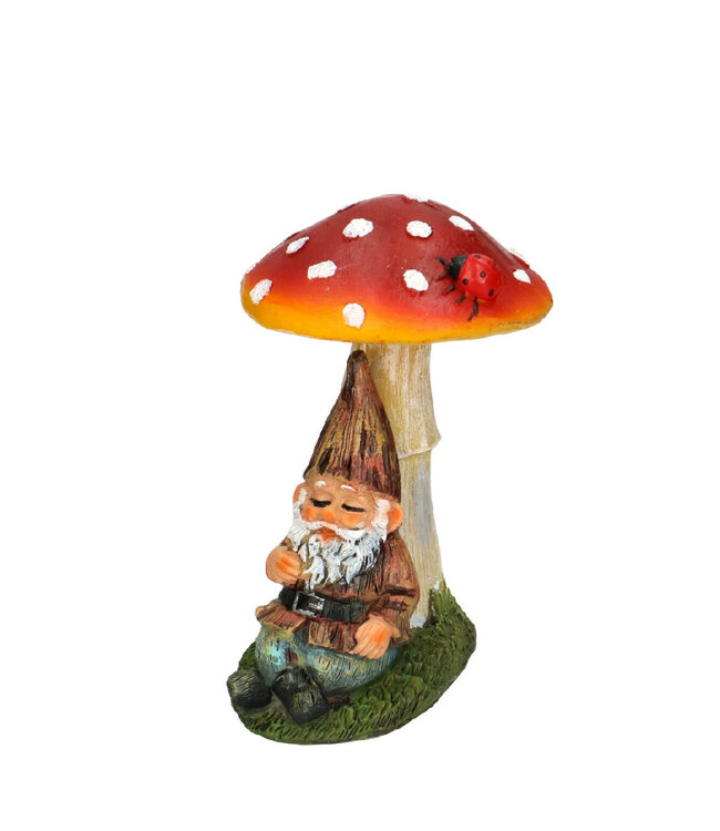 Décoration de Nain avec Champignon | Couleur : Rouge | Diamètre 8 - 10 centimètres | Hauteur 12 centimètres | Par nain