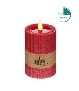 4A Candle Pillar Ribbed LED | Colour: Red | Diameter 7 centimetres | Height 10 centimetres | Excluding AAA batteries | Per 6 candles