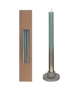 4A Bougie avec Spray Couleur Or | Couleur : Vert clair | Diamètre 2,1 centimètres | Longueur 25 centimètres | Par 2 bougies