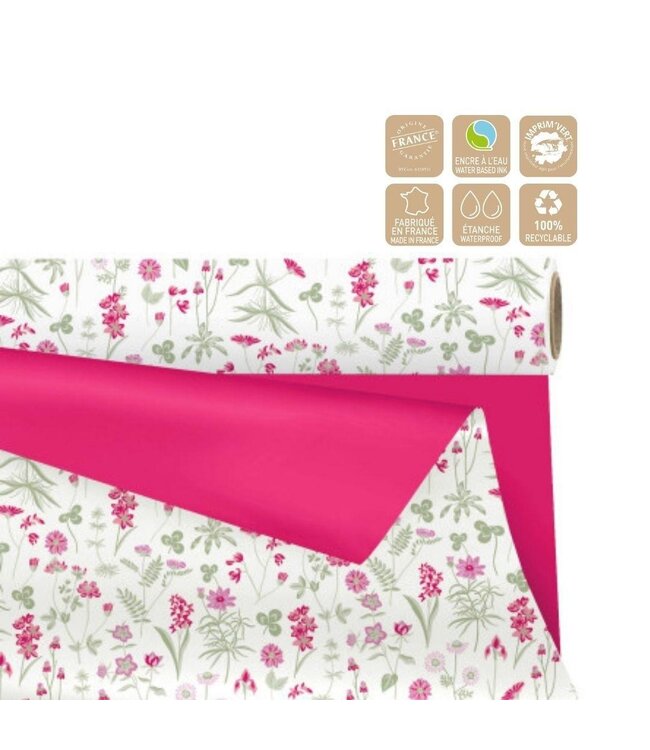 Zweiseitige Matte Folie auf Rolle „Flowers“ | Farbe: Fuchsia | Breite 80 Zentimeter | Länge 25 Meter | Pro Rolle