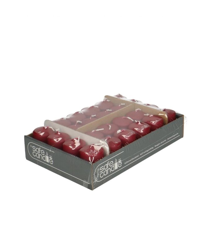 Candle Pillar “Safe Candle” | Colour: Wine Red | Diameter 4 centimetres | Height 6 centimetres | Per 24 candles