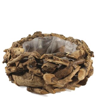 4A Treibholz Blumentopf Pflanzkübel | Farbe: Braun | Durchmesser 31 Zentimeter | Höhe 14 Zentimeter | Pro Blumentopf