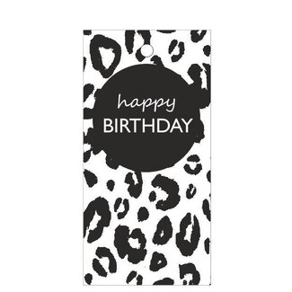 4A Étiquette Carte avec texte “Joyeux Anniversaire” | Couleur : Noir Blanc | Largeur 5 centimètres | Hauteur 10 centimètres | Par 20 étiquettes