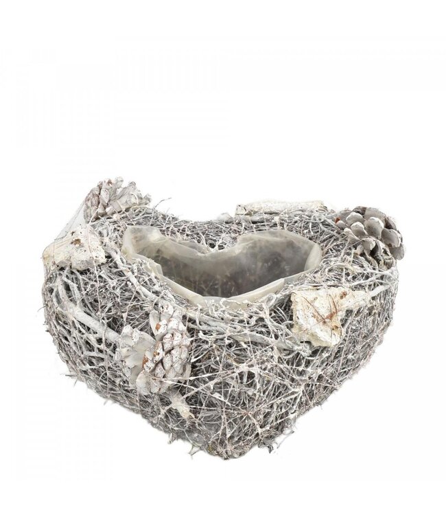 Pot de fleurs en forme de cœur avec branche | Couleur : Gris | Diamètre 20 centimètres | Hauteur 7 centimètres | Par 2 pots de fleurs