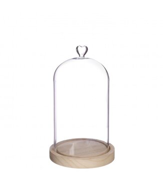 4A Glazen Stolp met Hart op houten voet | Kleur: Transparant | Diameter 14 centimeter | Hoogte 24 centimeter | Per stolp