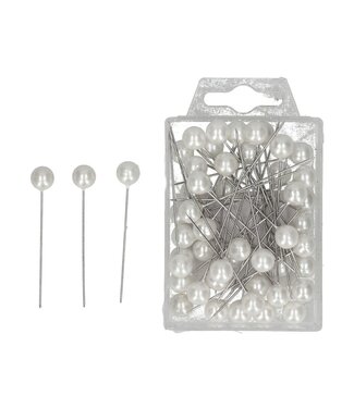 4A Spelden met Parelknop | Kleur: Naturelle Wit | Diameter knop 10 millimeter | Lengte 60 millimeter | Per 50 spelden