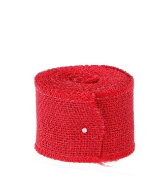 4A Ruban de jute | Couleur : Rouge | Largeur 50 millimètres | Longueur 5 mètres | Par rouleau