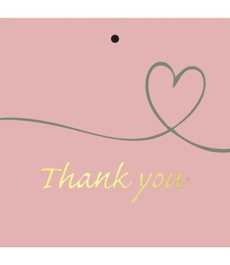 4A Label Kaartje met Engelse tekst “Thank You” | Kleur: Roze | Breedte 7 centimeter | Hoogte 7 centimeter | Per 20 labels