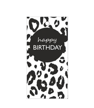 4A Étiquette Carte avec texte "Joyeux Anniversaire" | Couleur : Noir Blanc | Largeur 5 centimètres | Hauteur 10 centimètres | Par 20 étiquettes
