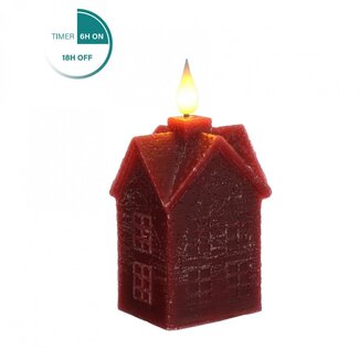 4A LED Kaars Huisje van Was | Kleur: Rood | Lengte 6 centimeter | Breedte 5 centimeter | Hoogte 12 centimeter | Per 6 kaarsen