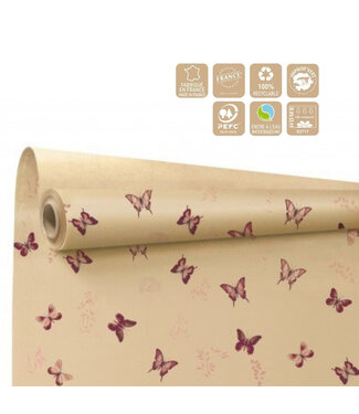 4A Papier op rol Vlinder Bloemenmotief “Floraison” | Kleur: Roze | Breedte 80 centimeter | Lengte 40 meter | Per rol