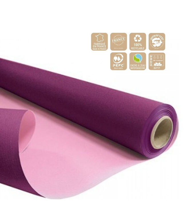 Papier double face en rouleau “Duo” | Couleur : Rose | Largeur 80 centimètres | Longueur 40 mètres | Par rouleau
