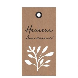 4A Card Label with French text "Anniversaire" | Colour: Light Brown | Width 5 centimetres | Height 10 centimetres | Per 20 labels