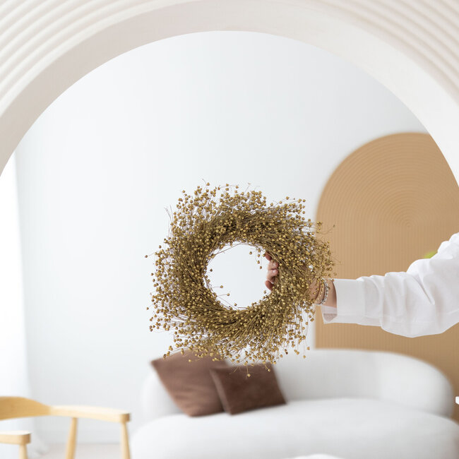 Goldfarbener Flachs-Kranz Ø 30 Zentimeter