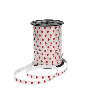 4A Ruban à boucles avec cœurs | Couleur : Rouge | Largeur 10 millimètres | Longueur 250 mètres | Par rouleau